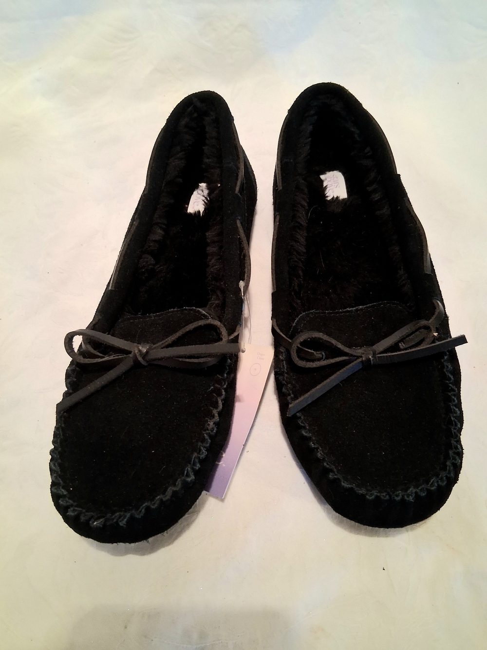 stars above Black Faux Fur Lined Moccasin Slippers